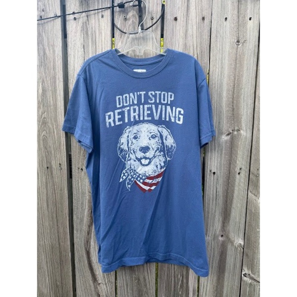 Patriotic Golden Retriever State of Mine Graphic Tee Mens Medium‎ Blue